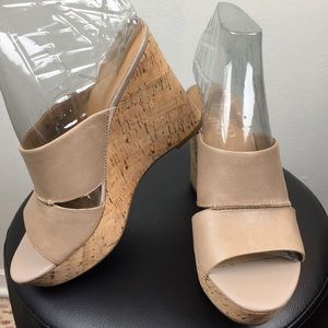 Franco Sarto Tan Platform Wedge Leather Sandals